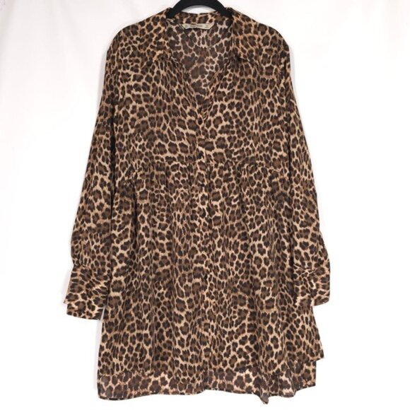 ZARA Flowy V-neck Leopard Oversized Top Shirt Mini‎ Dress LARGE 8355/237 BLOGGER - Picture 2 of 12